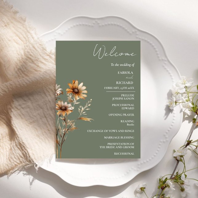 Elégant Sage Green Fleur sauvage Wedding Carte du  (Créateur téléchargé)