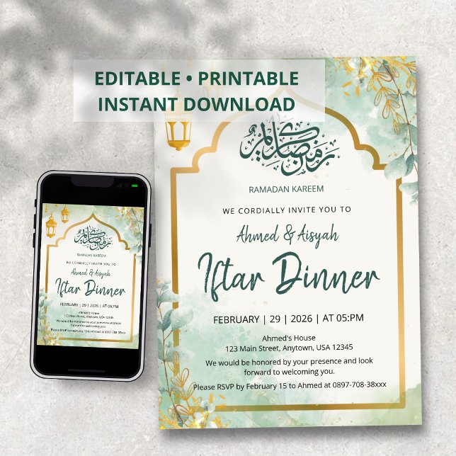 Elegant Sage Green Floral Iftar Invitation (Créateur téléchargé)