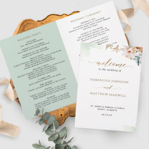 Élégant Sage Green Floral Mariage Cérémonie Progra