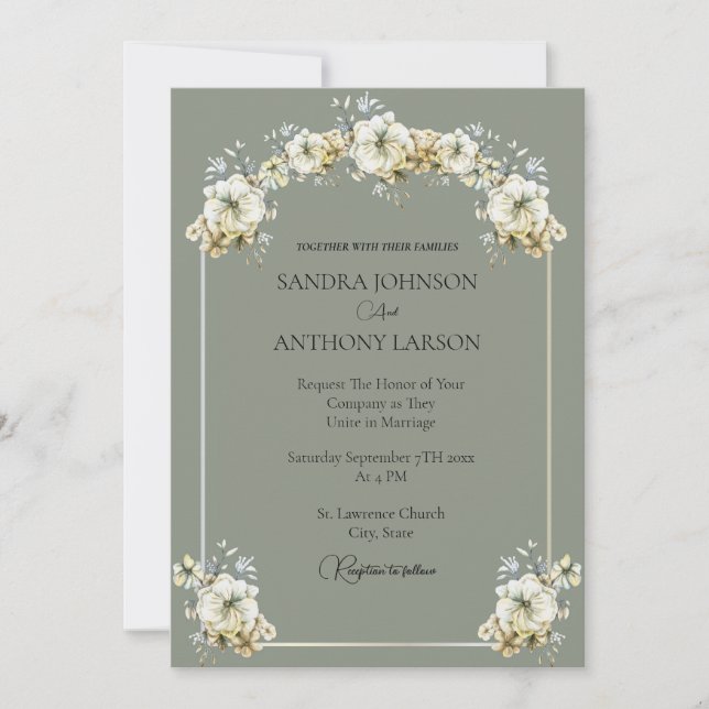 Elegant Sage Green Floral Wedding Invitation (Devant)