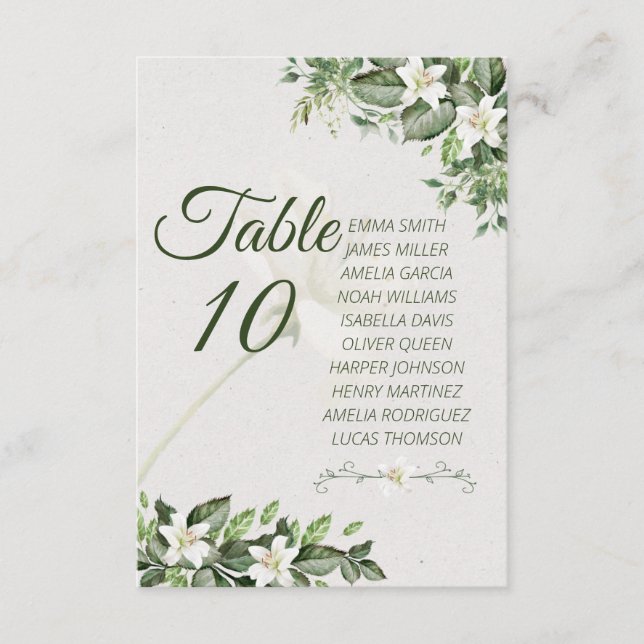 Elegant Sage Green Foliage Table Number with Guest (Devant)