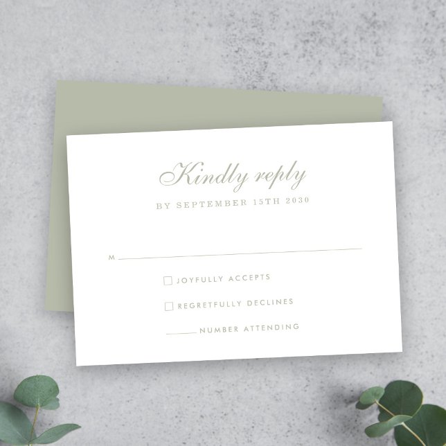 Elégant Sage Green Minimal Wedding Carte RSVP (Créateur téléchargé)