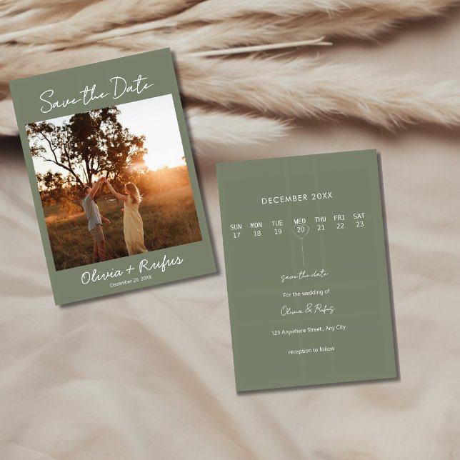 Elegant Sage Green Photo Save the Date Card (Créateur téléchargé)