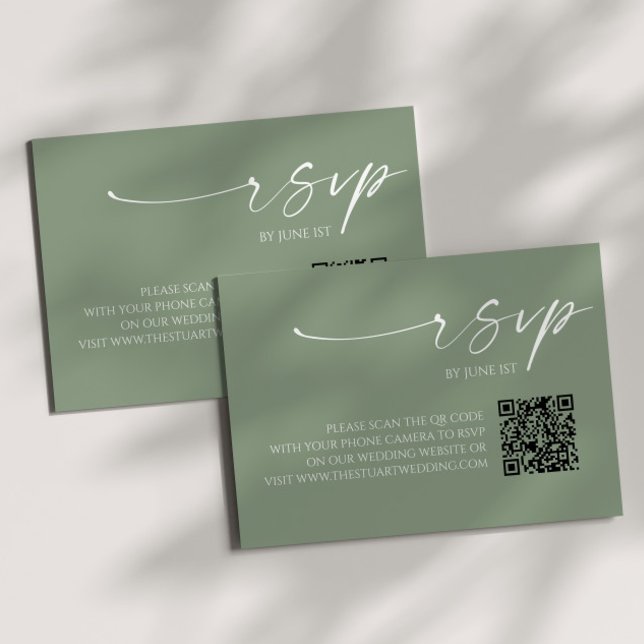 Elégant Sage Green QR Code Mariage Carte RSVP (Créateur téléchargé)