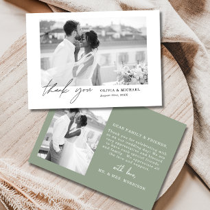 Élégant Sage Green Script Photo Mariage Merci