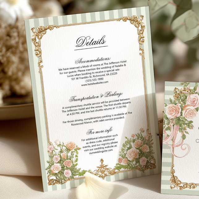 Elegant Sage Green Stripe Floral Details Card (Créateur téléchargé)