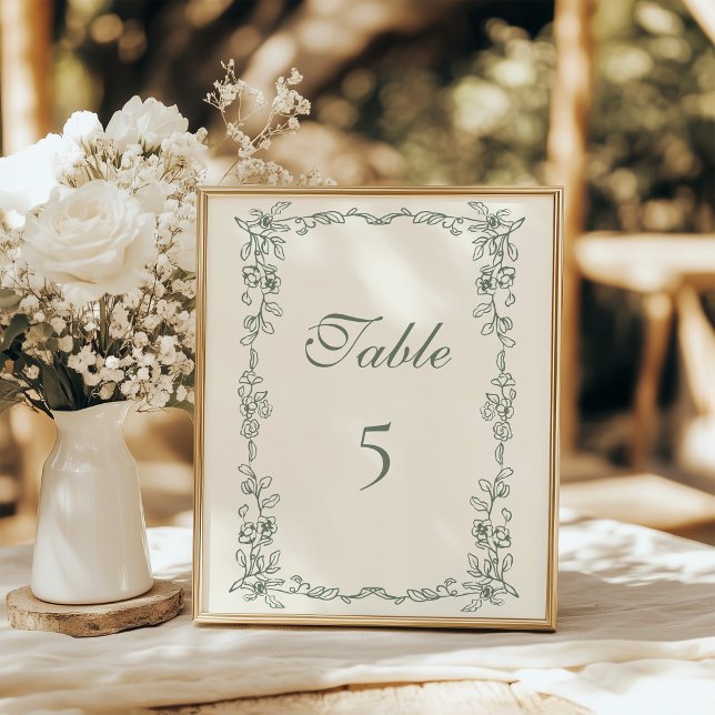 Elégant Sage Green Vintage Wedding Numéro de table (Créateur téléchargé)