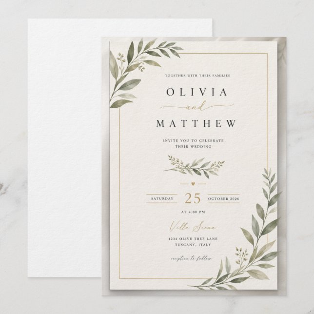 Elegant Sage Green Wedding Invitation | Minimalist (Devant / Derrière)