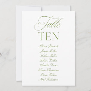 Elégant Sage Green & White Mariage Numéro de table