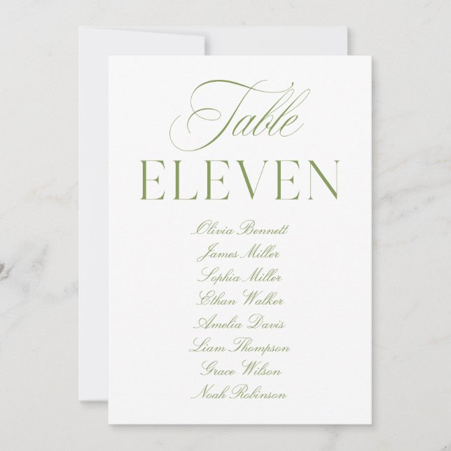 Elégant Sage Green & White Mariage Numéro de table (Devant)