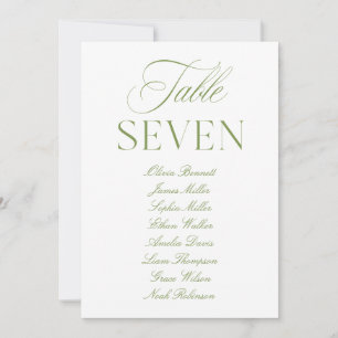 Elégant Sage Green & White Mariage Numéro de table