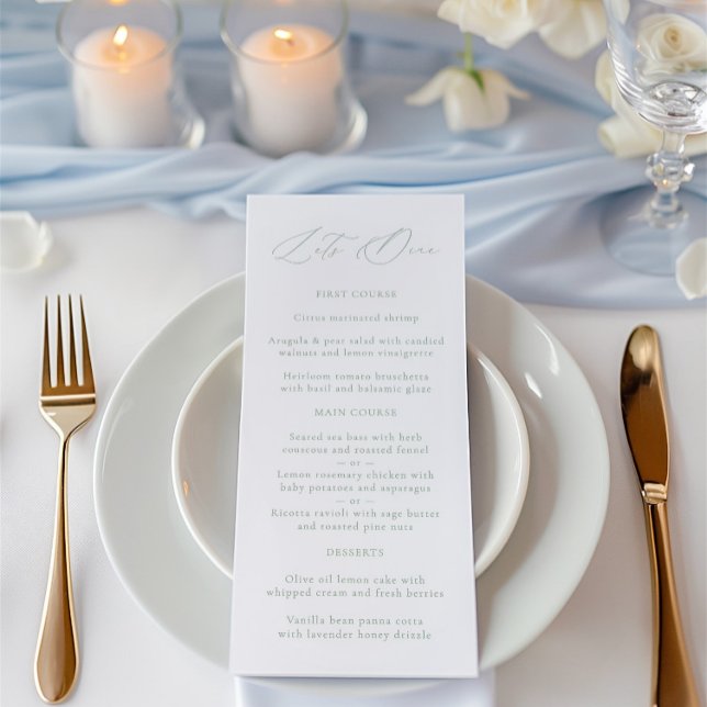 Elégant Sage Green & White Menu Mariage (Elegant Sage Green & White Wedding Menu)
