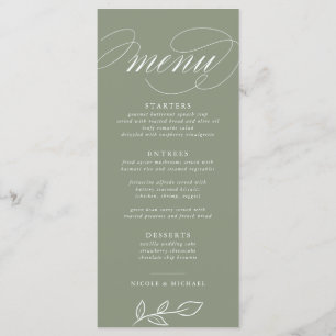 Elégant Sage Minimaliste Feuille menu Mariage