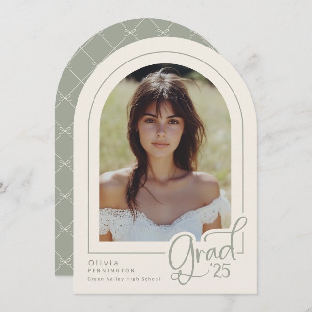 Elégant Sage Simple Photo 2025 Grad Faire-part (Devant / Derrière)