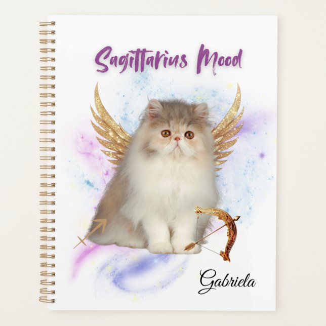 Elegant Sagittar Zodiac Cat Planner Notebook (Devant)