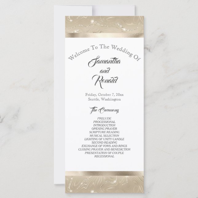 Elégant Sandy Gold Faux Foil Wedding Programme (Devant)