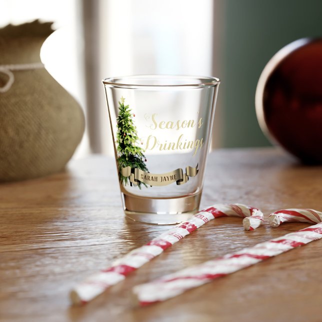 Élégant sapin de Noël Verre de tir personnalisé (A fun and festive shot glass with a Christmas tree. Just add your name!)