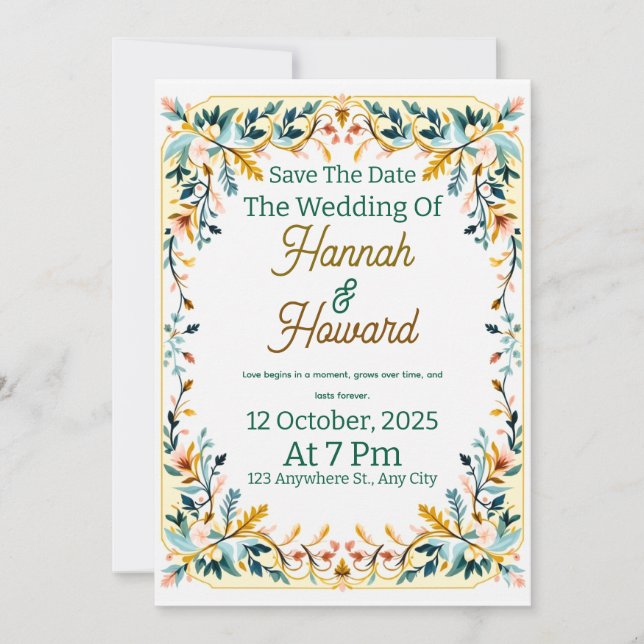 Elegant Scandinavian Rosemaling Wedding Invitation (Devant)