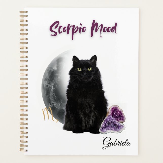 Elegant Scorpio Zodiac Cat Planner Notebook (Devant)