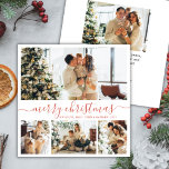 Élégant Script 4 Photo Collage Carte de Noël<br><div class="desc">Élégante Calligraphie Minimaliste 4 Photo Collage Joyeux Script de Noël Carte de vacances. Ce modèle festif, minimaliste, fantaisiste de quatre (4) photo de carte de vacances présente un joli montage photo et dit "Joyeux Noël" script en saumon clair en terre cuite rouge sur arrière - plan blanc. Le texte de...</div>