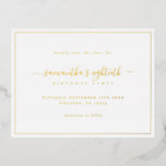 Élégant Script 80th Birthday Enregistrer la carte<br><div class="desc">Élégant Script 80th Birthday Party Enregistrer la date. Un design de texte moderne minimaliste pour votre quatre-vingts parti Sauvez la date sur une carte postale pratique avec le luxe d'un vrai papier d'aluminium à l'avant et d'une ligne de bordure unique. Modifiez les mots au besoin.</div>