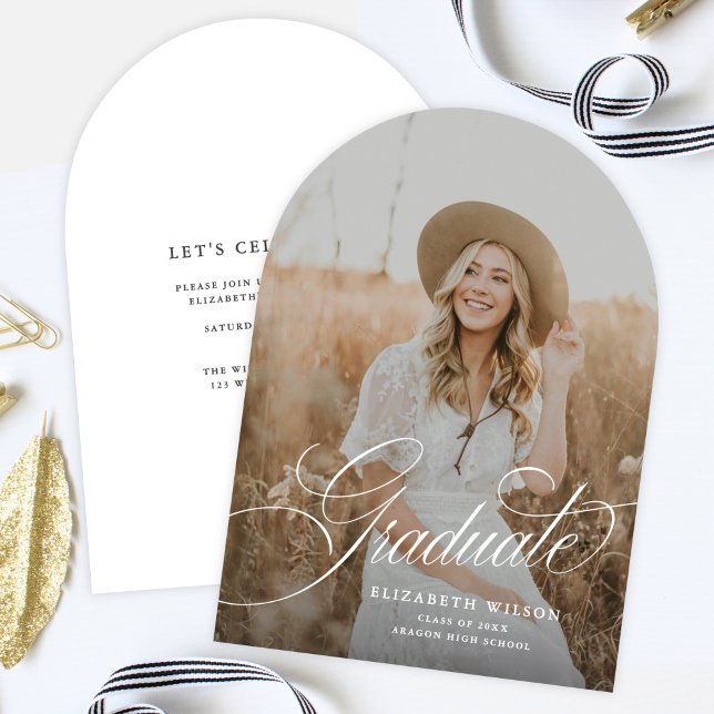 Élégant Script Arch Photo Graduation Faire-part (Créateur téléchargé)