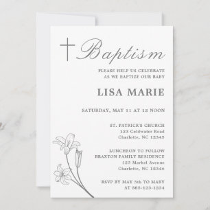Élégant Script Baby White Baptism Invitation