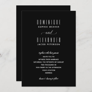 Élégant Script Black and White Wedding Invitations