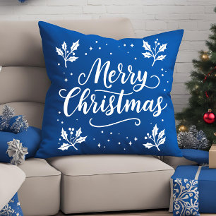 Élégant Script blanc Joyeux Oreiller de Noël