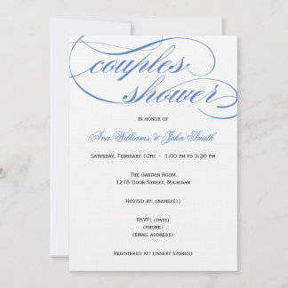 Elégant Script Bleu Couples Invitation Douche