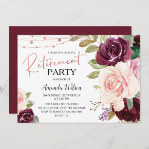 Élégant Script Bourgogne Retraite Party Invitation