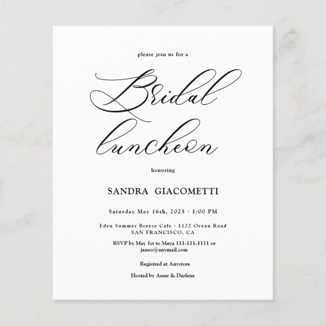 Elegant Script Bridal luncheon Invitation (Devant)
