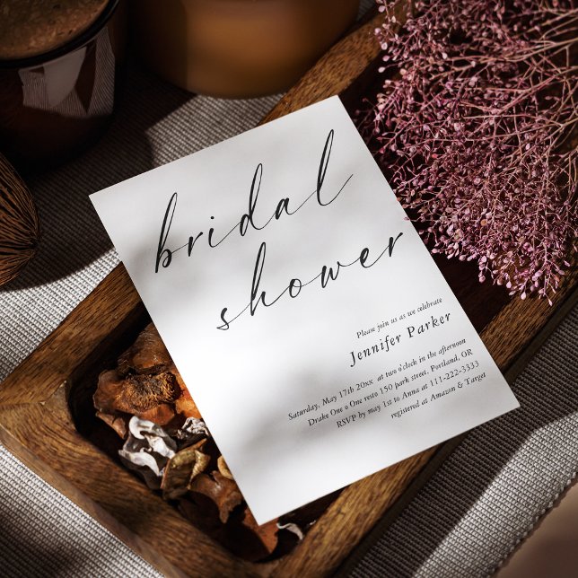 Élégant Script Bridal Shower Invitation Minimalist (Elegant Custom Black Hand Lettered Bridal Shower Invitation)