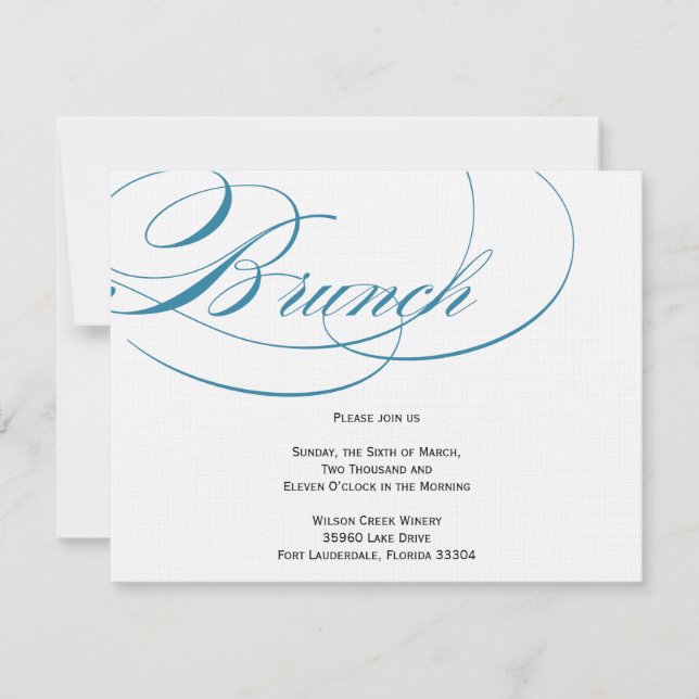 Élégant script Brunch Invitation - Bleu (Devant)