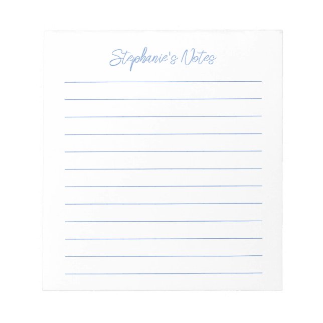 Élégant Script Carnet Personnalisé Ligné Bleu Clai (Devant)