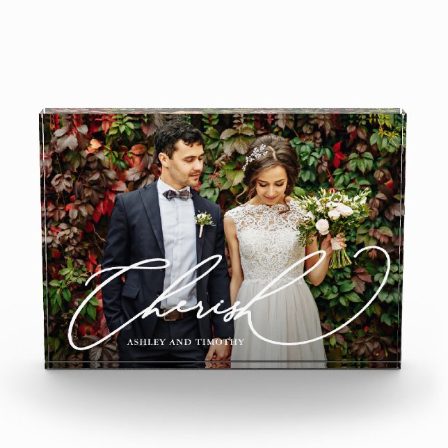 Élégant script Cherish avec des noms Bloc photo (Devant)