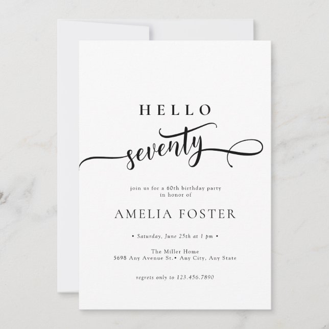 Élégant Script chic 70e anniversaire Invitation (Devant)