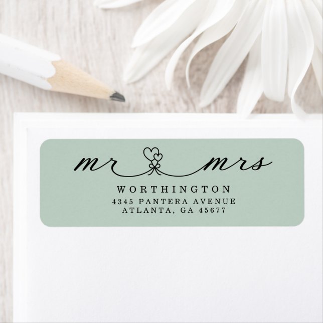 Élégant Script Coeurs M & Mme Mariage Étiquette (En situation)