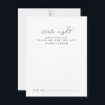 Élégant Script Date Nuit Idée Carte Conseil<br><div class="desc">Ces élégantes cartes d'idées de nuit de script sont l'activité parfaite pour une simple réception de mariage ou douche nuptiale. Le design minimaliste noir et blanc présente une typographie romantique avec style glamour moderne. Personnalisable dans n'importe quelle couleur. Gardez le design minimal et élégant, tel quel, ou personnalisez-le en ajoutant...</div>
