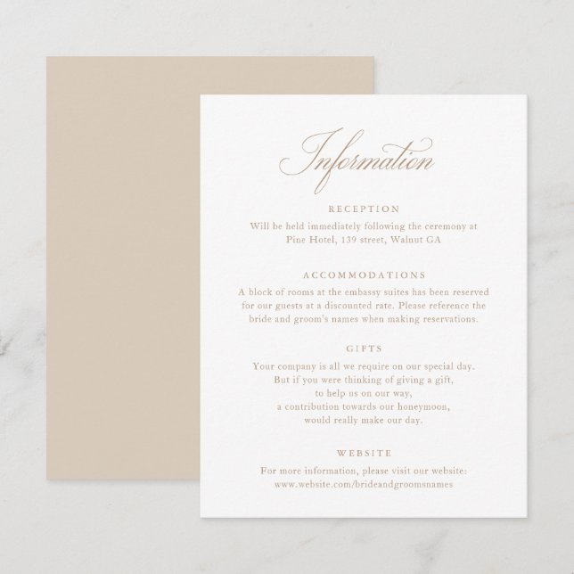 Élégant script de calligraphie Mariage beige carte (Devant / Derrière)
