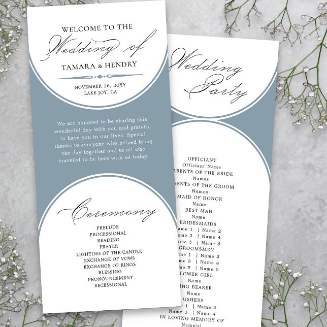 Élégant Script Dusty Blue Arch Wedding Programme (Elegant Dusty Blue Wedding Program  from my Wedding Colors Collection)