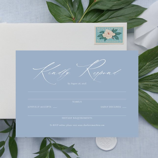 Élégant Script Dusty Mariage bleu simple RSVP (dusty blue rsvp card, dainty wedding blue response card, elegant script rsvp enclosure card)