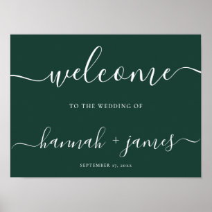 Élégant Script Emerald Green Mariage Affiche de bi