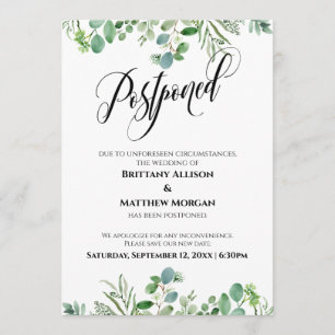 Elégant Script Eucalyptus Postpond carte Mariage