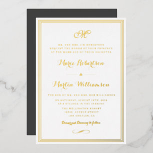 Élégant script faire-part de mariage cadre or