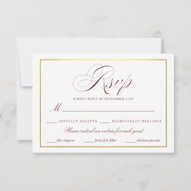 Élégant Script Faux Gold Burgundy Repas RSVP (Devant)