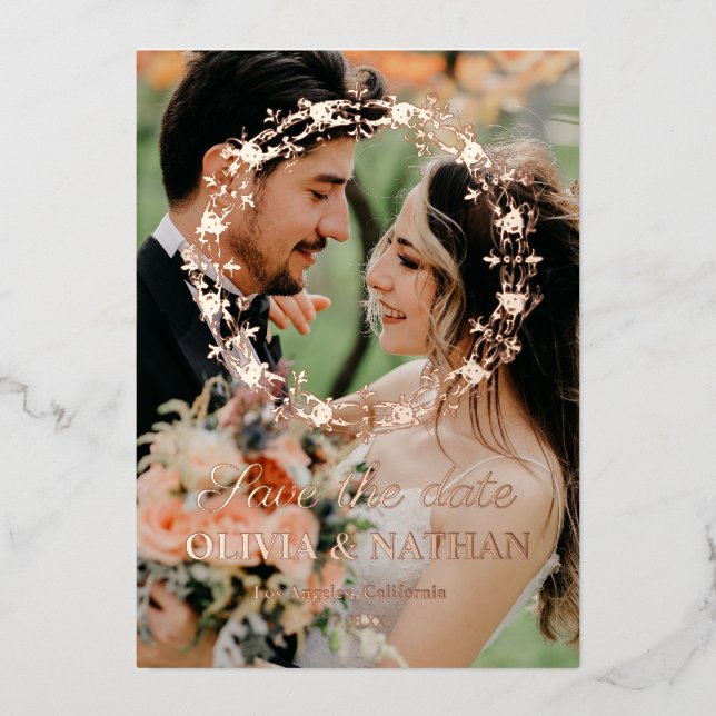 Élégant script feuille or enregistrer la carte dat (Recto)