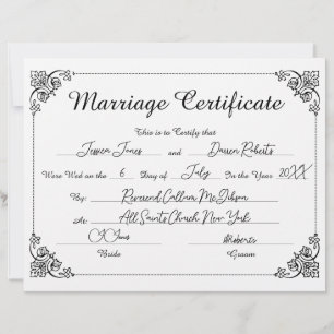 Élégant Script Floral rempli certificat de mariage