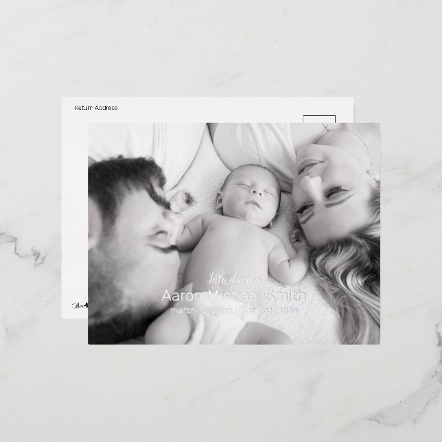 Élégant script Foil noir & blanc carte postale de  (Recto/Verso)