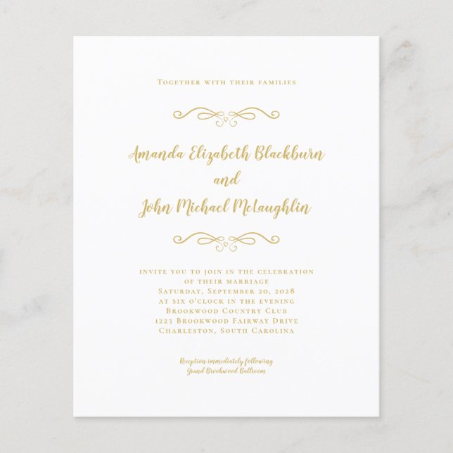 Élégant Script Gold Chic Budget Faire-part de mari (Devant)